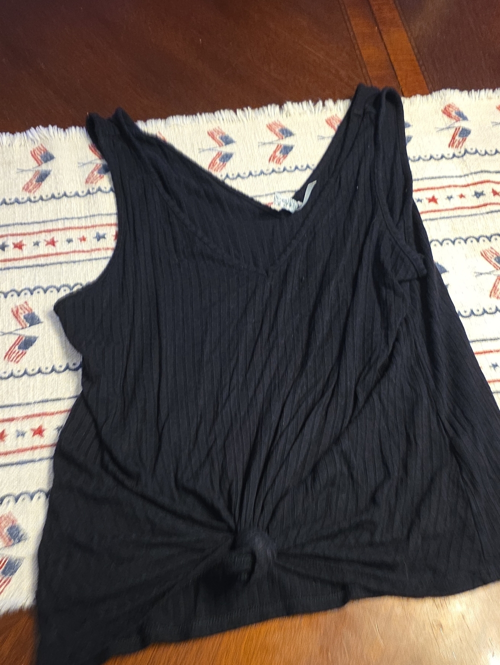 Unk Black Ribbed Knot-Front Tank Top